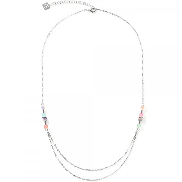 GeoCUBE® Halskette Double Chain Long Multicolor-Pastell