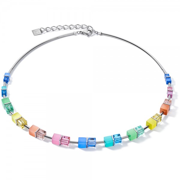GeoCUBE® Halskette Multicolor Pastell-Silber