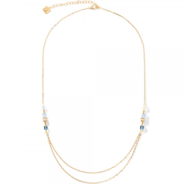 GeoCUBE® Halskette Double Chain Long Gold-Blau