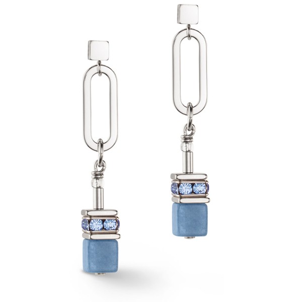 GeoCUBE® Fusion Chain Ohrringe Silber-Blau