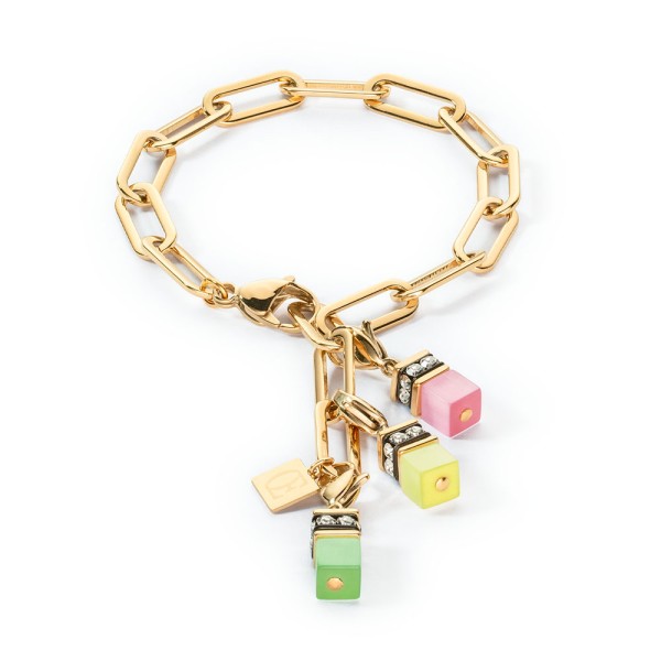 Armband Happy Iconic Cube Charms Gold Pastell