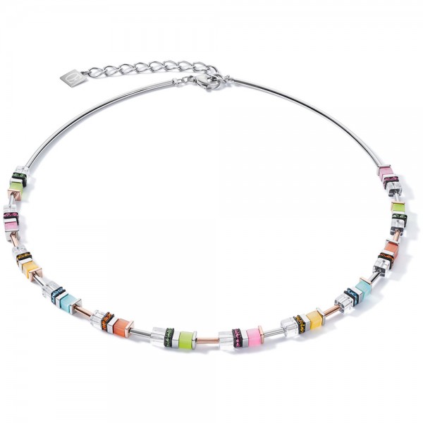 GeoCUBE® Strass Halskette Multicolor Pastell-Silber
