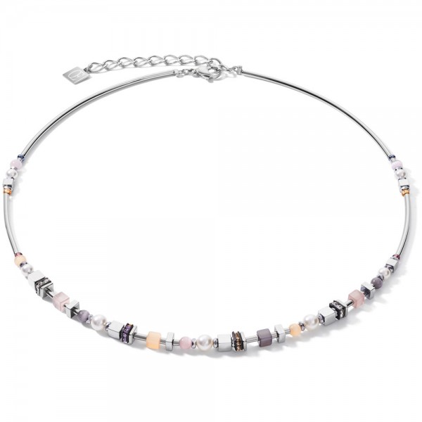 Halskette Fine Pearls &amp; Cubes Silber Flieder-Beige